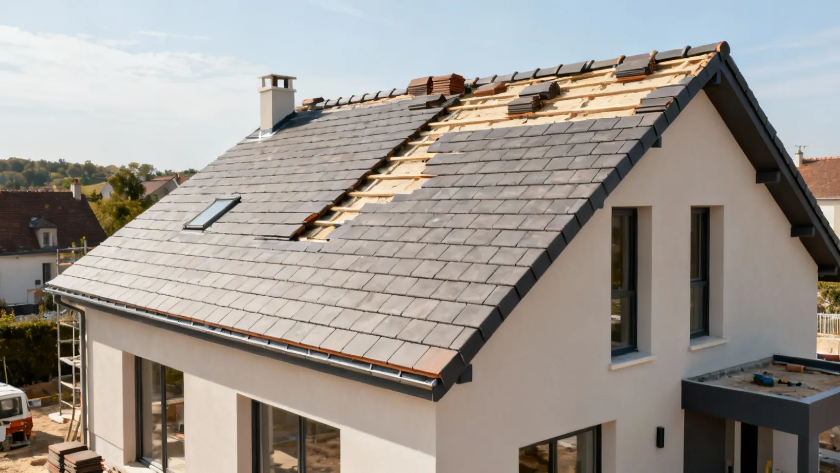 Couvreur professionnel au travail