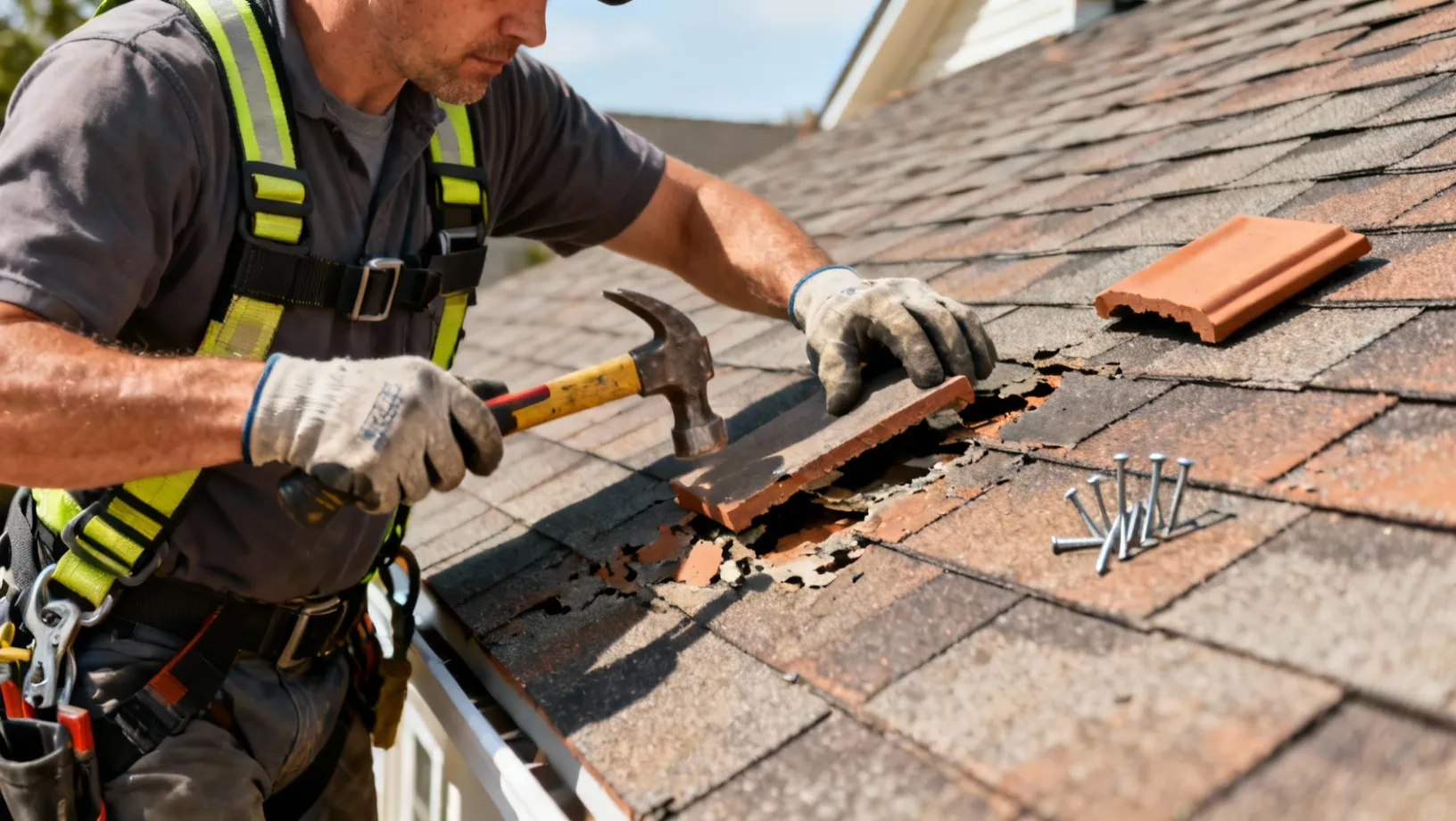 Couvreur professionnel au travail