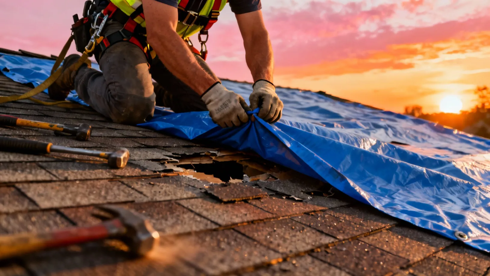 Couvreur professionnel au travail