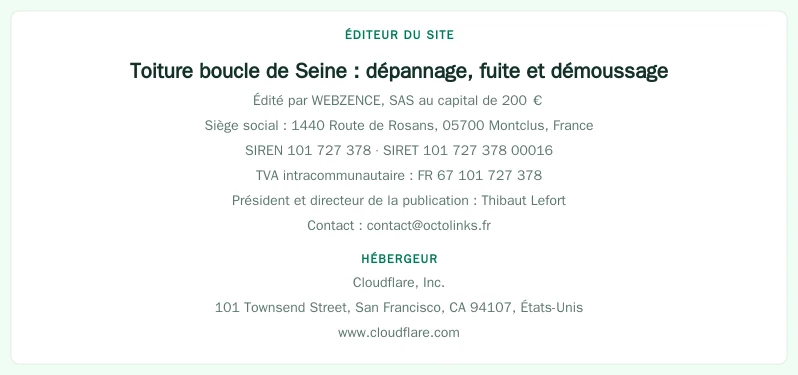 Coordonnées légales de l&rsquo;éditeur et de l&rsquo;hébergeur du site